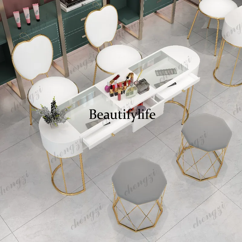 Nail art table and chair set Nordic economical single and double nail art table paint wrought iron