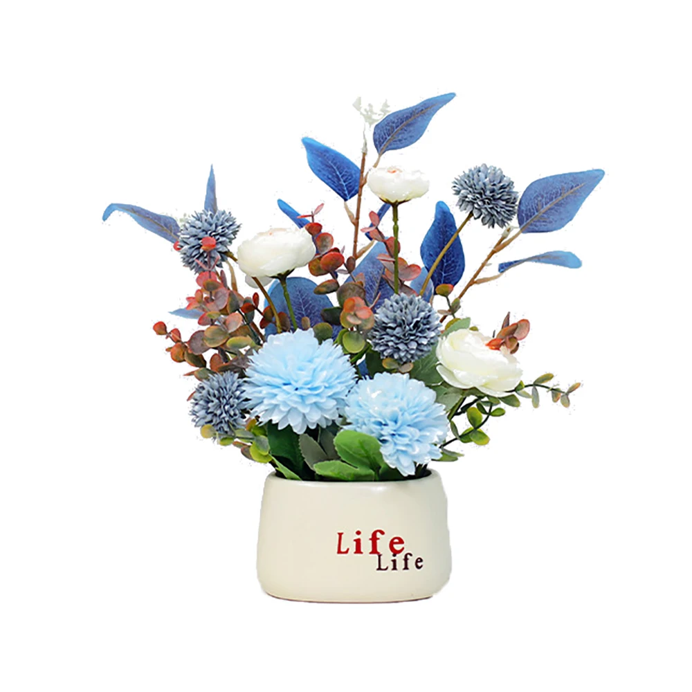 

Silk Flower Life Ceramic Vase Set Artificial Flower Potting Home Living Room Wedding Decorations 36cm Bonsai Mother's Day Gift