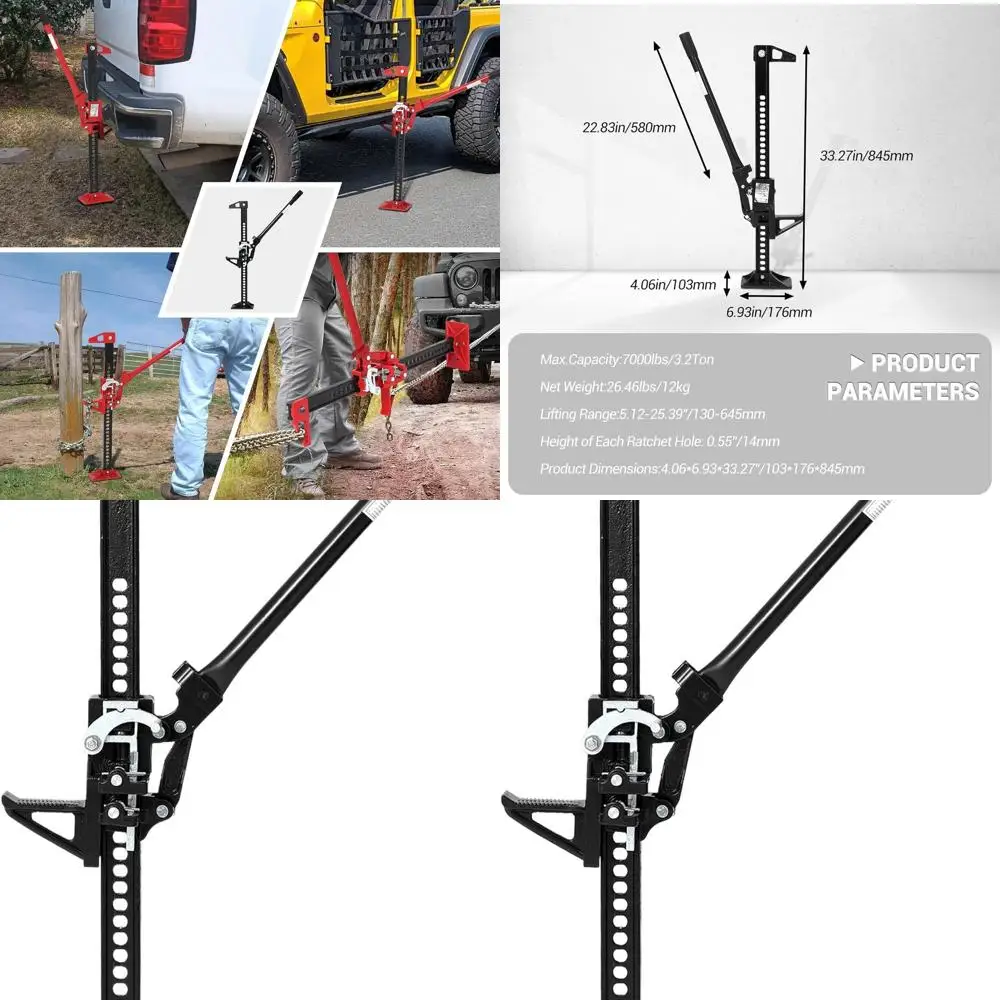 

3-тонный сверхмощный внедорожный домкрат с храповым механизмом для грузовиков, внедорожников и тракторов — грузоподъемность 7000 фунтов, диапазон подъема 5,12-25,39