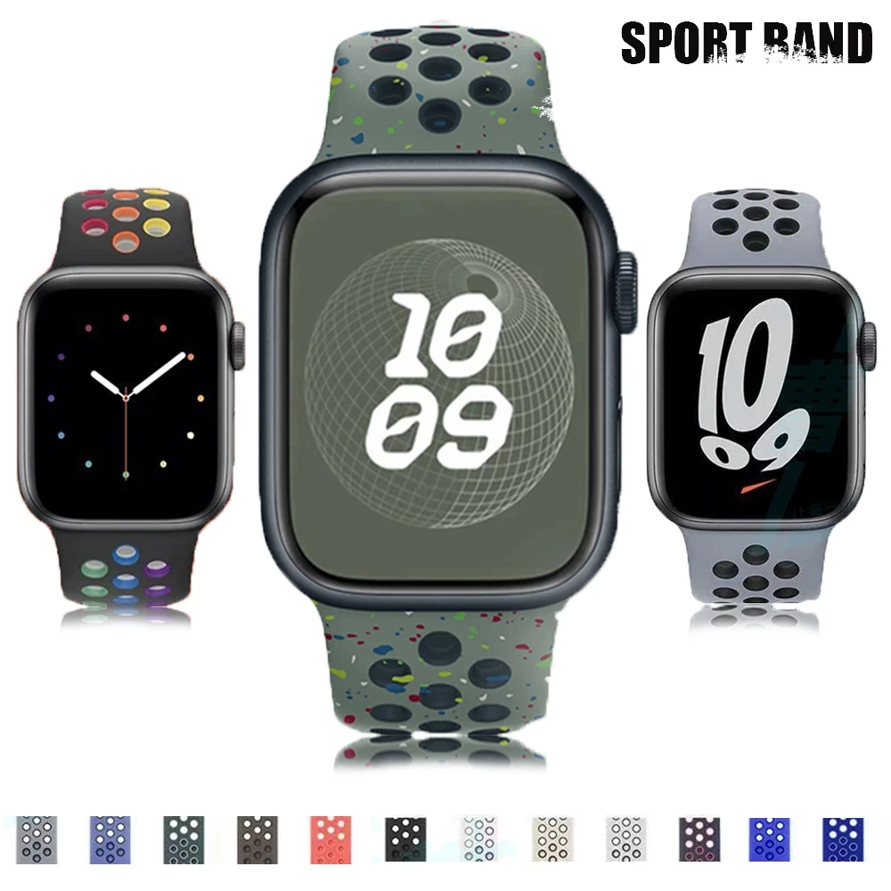 Correa deportiva para Apple Watch, bandas de 44mm, 45mm, Ultra 2, 49mm, 40mm, 41mm, 42mm, 45mm, pulsera de silicona para iWatch Series 9, 8, SE, 7, 3