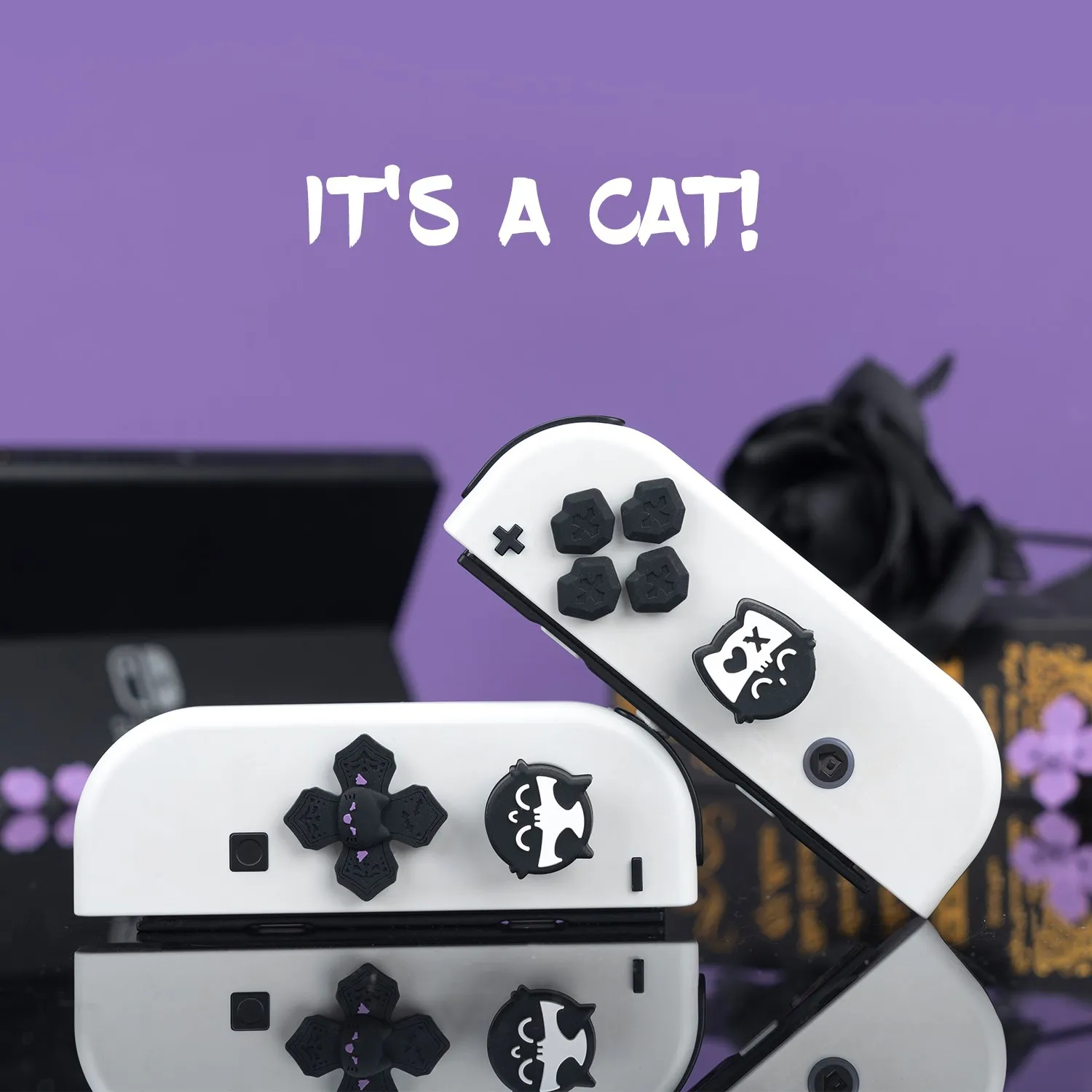 GeekShare-Juego de tapas de botón de silicona Con forma de gato escalofriante, pegatina de botones ABXY para Nintendo Switch/OLED Joy-Con