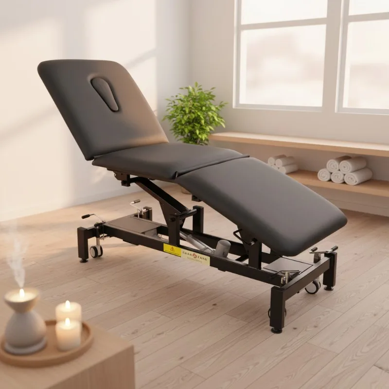 3-Section Electronic Spa Shiatsu Massage Bed Treatment Table Black Frame & Upholstery for Home Bedroom Hotel & Gym Use