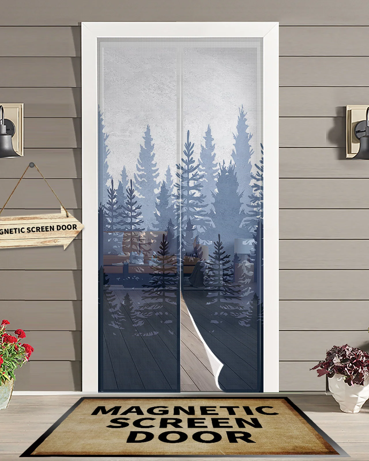 Forest Gradient Abstract Magnetic Mosquito Net Summer Anti Bug Fly Door Curtains Kitchen Screen Door Mesh