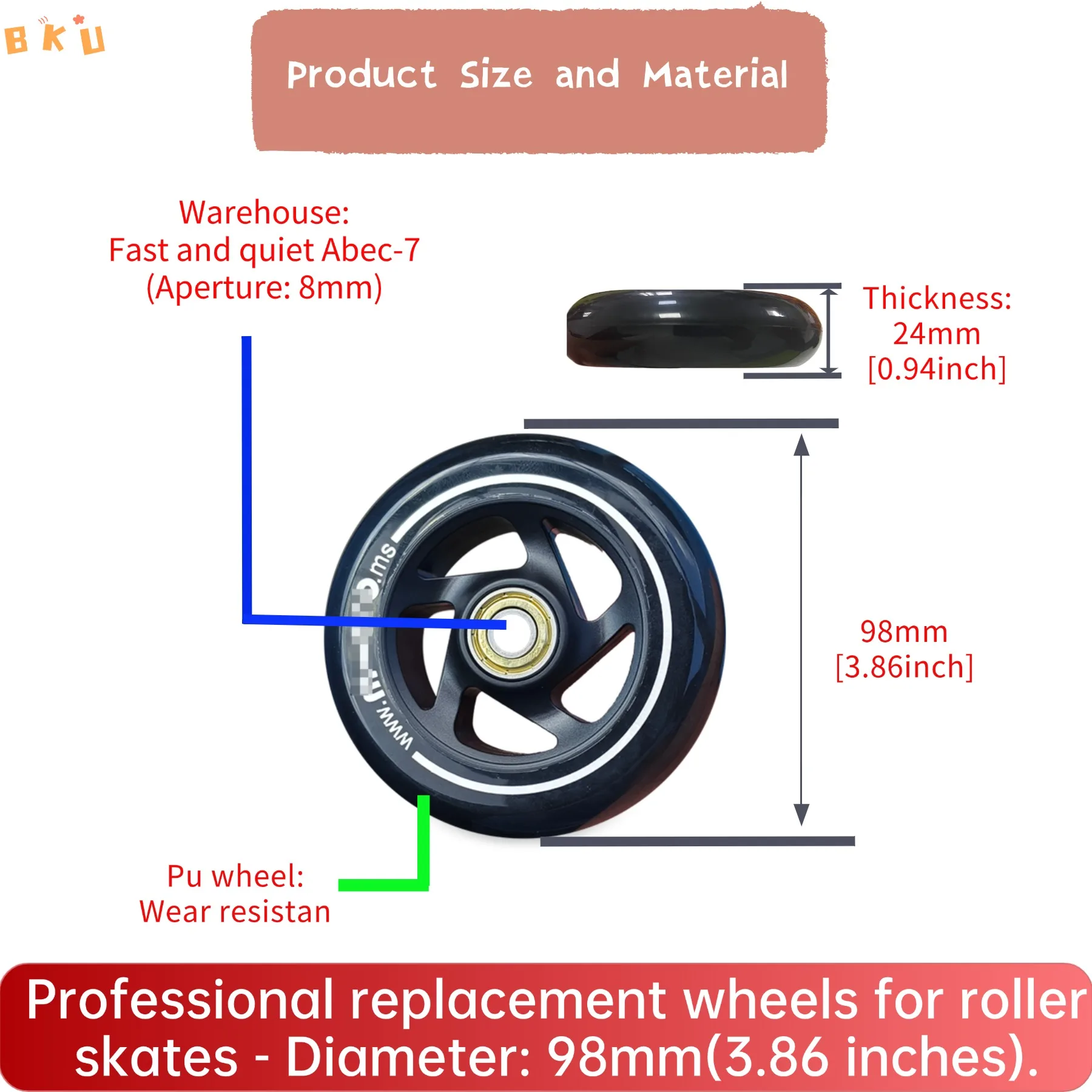 6個 98mm PU 交換用ホイール 大型三輪車 インラインスケート スクーター用 - 大人と子供向けの耐久性のあるローリングホイール