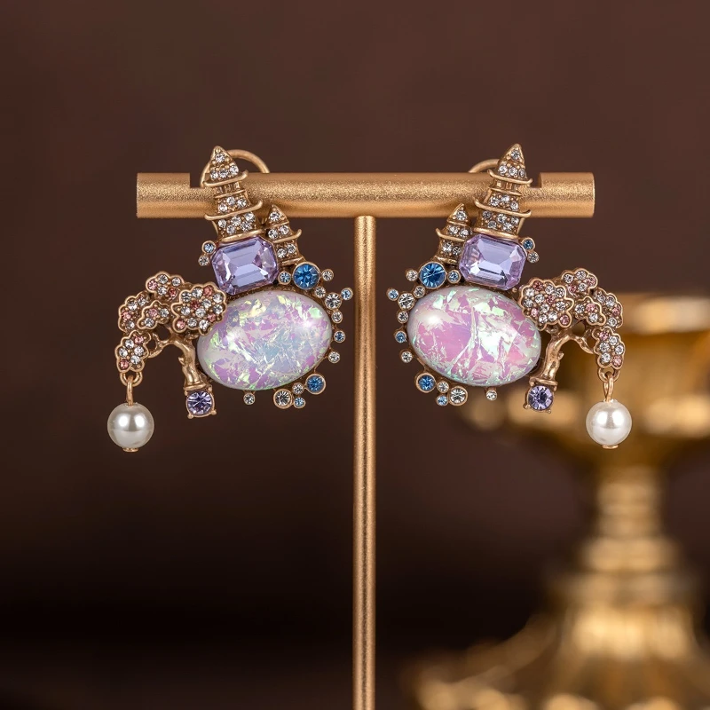 

New Chinese Style Rhinestone Pearl Drop Earrings for Women Elegant Vintage Pendant Earrings Fashion Jewelry Gift