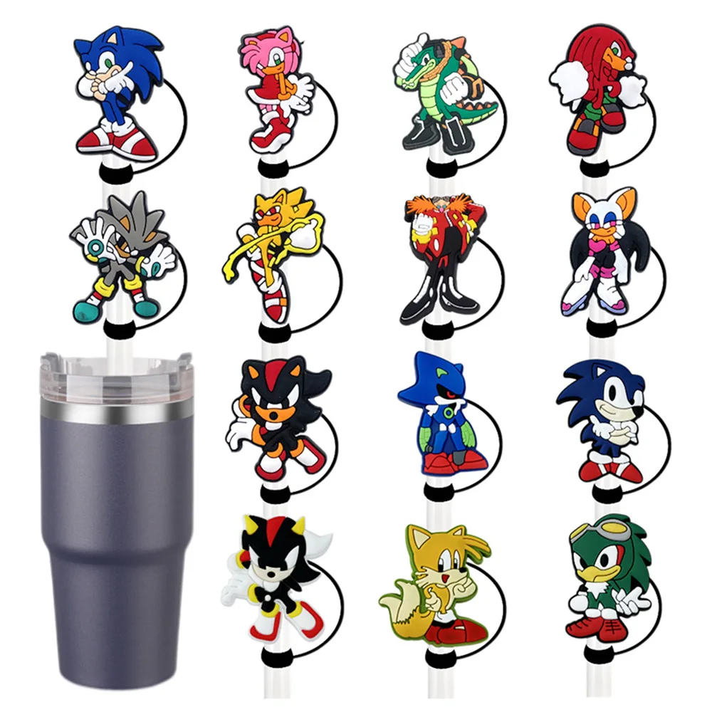 

MINISO 1-14pcs Games cartoon Straw Cover Cap 10MM Drink Straw Plug Reusable Fit Cup Accessories Straw Cap Charms Pendant gift