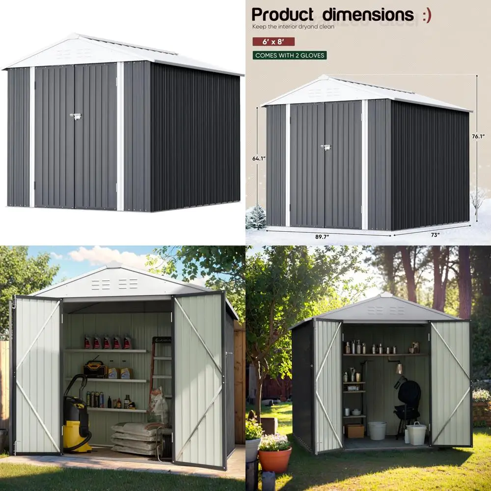 

Outdoor Metal Storage Shed - 6x4 Feet Waterproof Garden Shed with Lockable Door for Backyard and Patio Tools