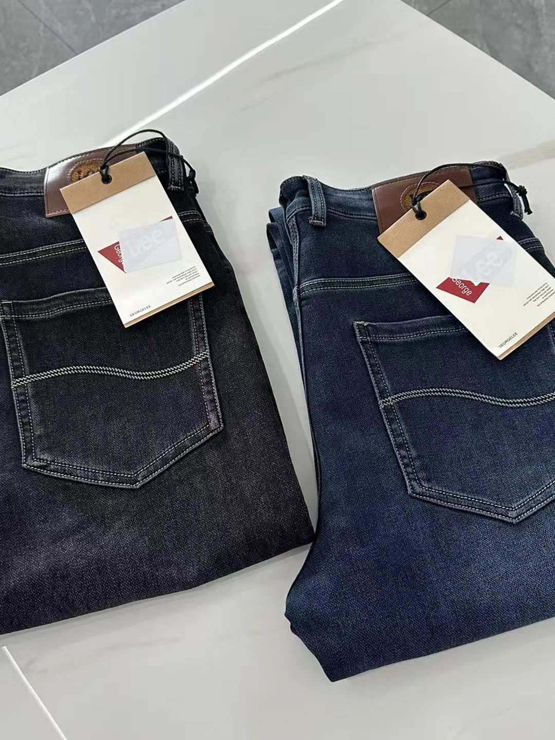 

Men's Busin Casual Straight Leg Jeans Autumn Commute Versatile Comfortable Cotton Stretch Denim mid Waist Zipper Fly