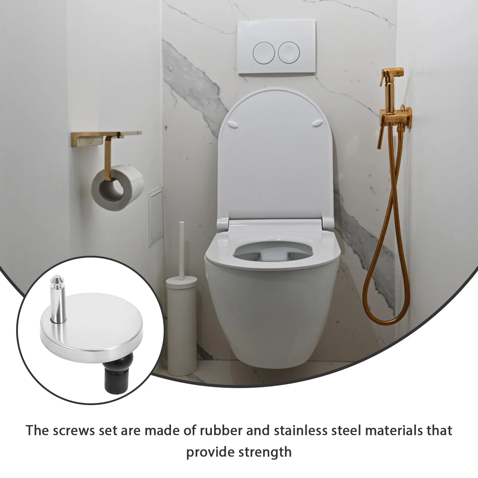

2Pcs Toilet Seat Hinges Screws Set Rubber Stainless Steel Material -Resistant Suitable Various Toilet Cover