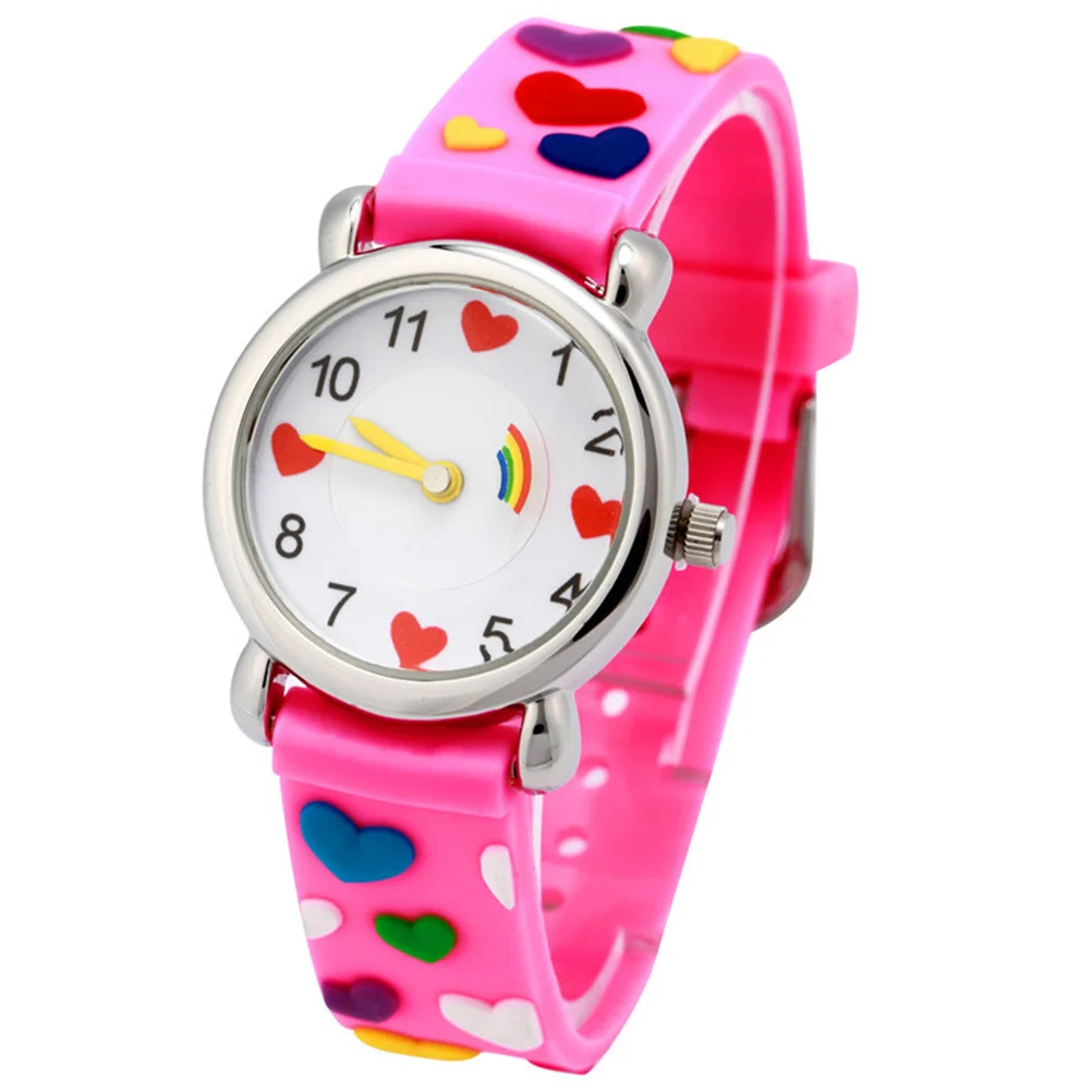 1Pcs Cartoon Watch Pink Love Heart Pattern Strap Eco-Friendly Quartz Wristwatch Gift Cartoon Watch