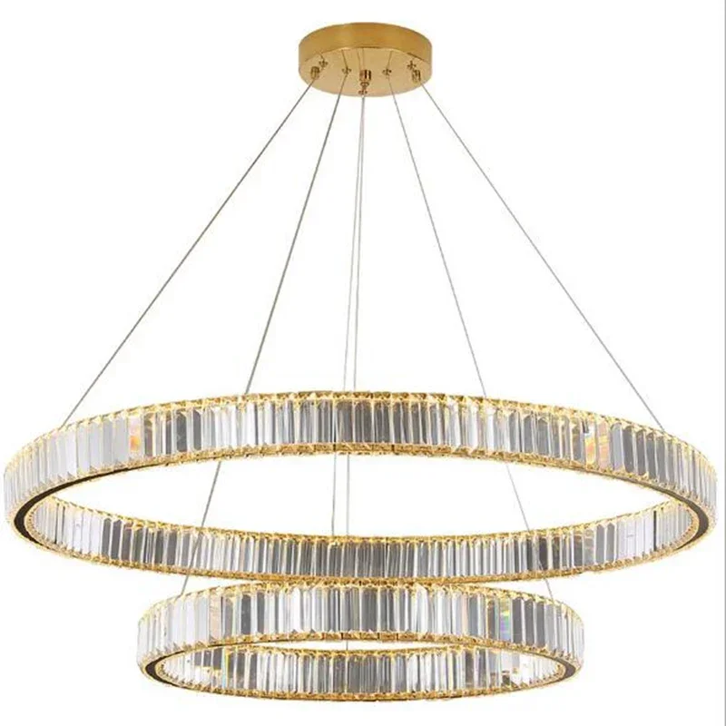 Nueva luz de lujo, candelabro de cristal, lámpara para sala de estar, poste moderno, ambiente Simple, edificio dúplex, anillo de restaurante