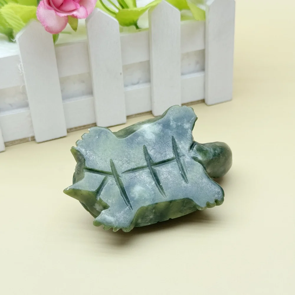 1pc Natural Xiuyan Jade Turtles Statue Healing Crystal Crafts Green Jade Tortoise Figurine Reiki Energy Pocket Statue