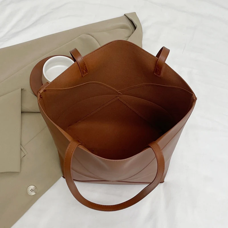 Große Kapazität Tasche Für Frauen Pu Leder Handtasche Designer Eimer Schulter Tasche Weibliche Top Griff Tote Einfache Reisetasche Schwarz – Detail 25
