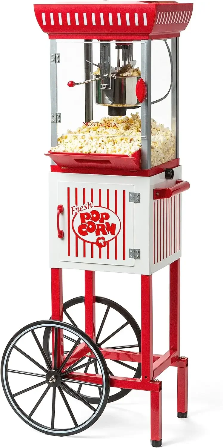 Maker Machine - Professional Cart With 2.5 Oz Kettle Makes Up to 10 Cups - Vintage Popcorn Machine Movie Theater Style - Red & W