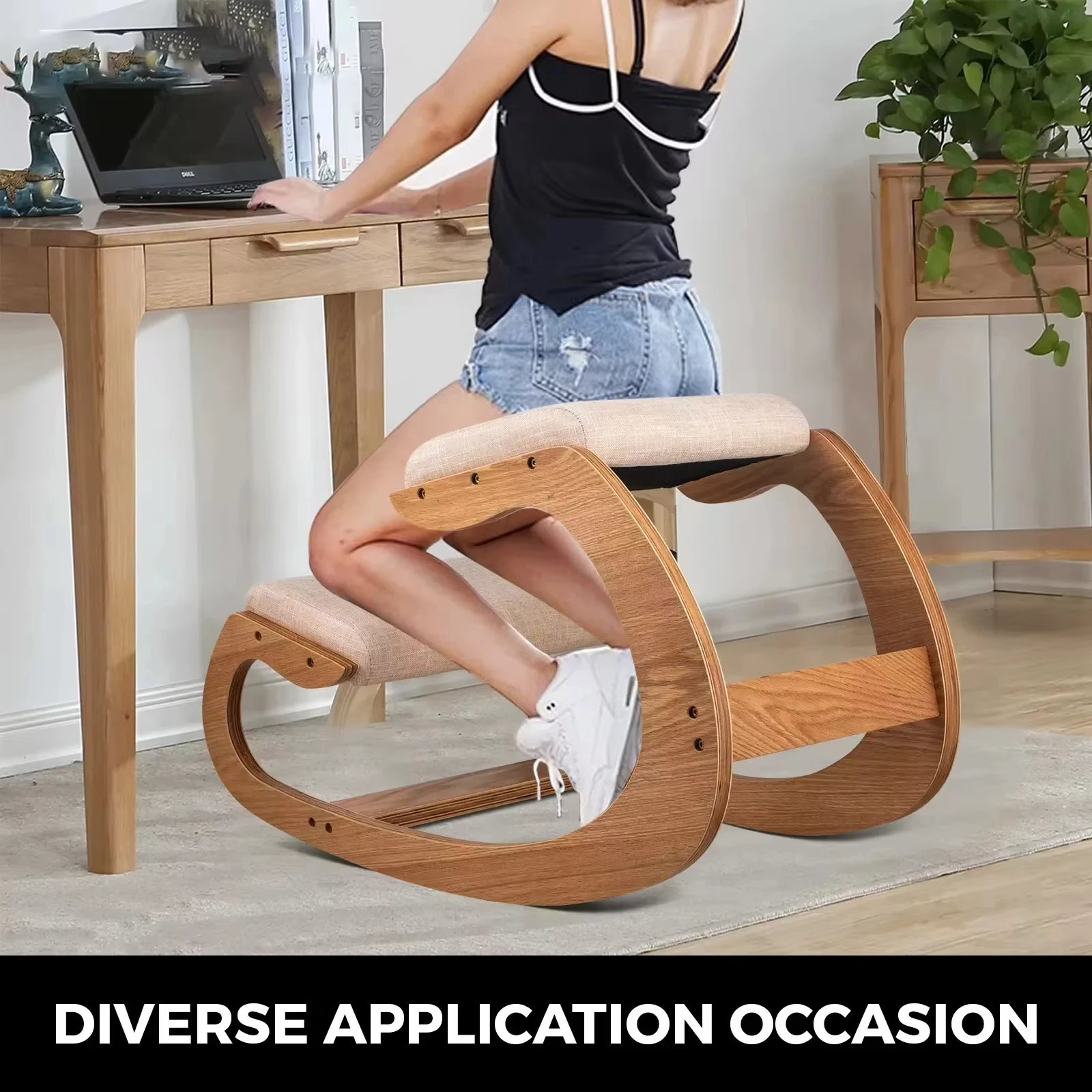 VEVOR Ergonomic Kneeling Chair Stool Thick Cushion Home Office Chair Improving Body Posture Rocking Wood Knee Computer Chair