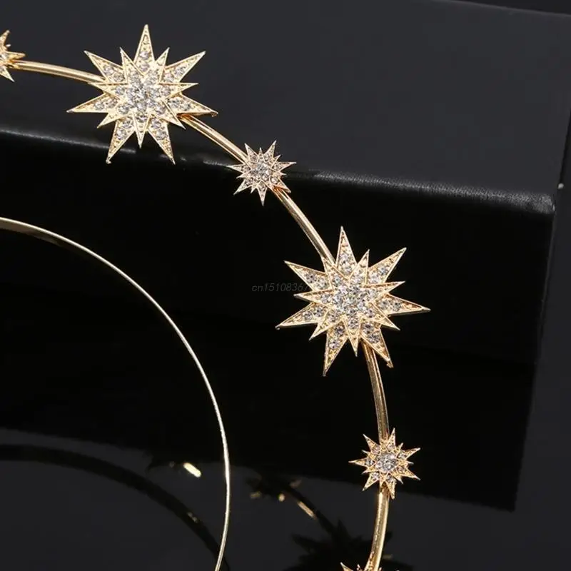 Diadema brillante para mujer, aros de Pelo fino hechos a mano de doble capa con hexagrama, accesorios de boda