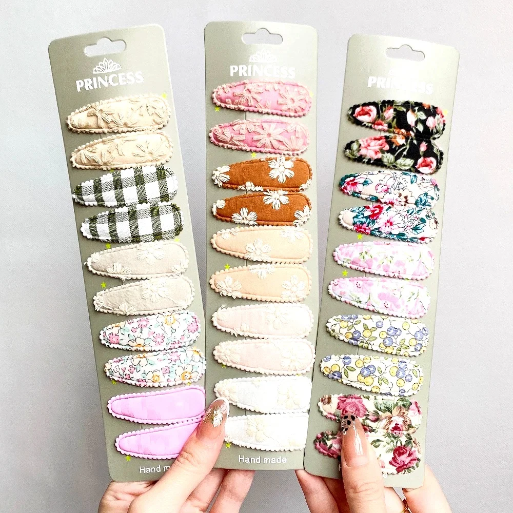 10 ピース/セットプリント刺繍水滴形状ヘアクリップかわいい女の子のための BB ヘアピンバレッタ帽子子供ヘアアクセサリー 1