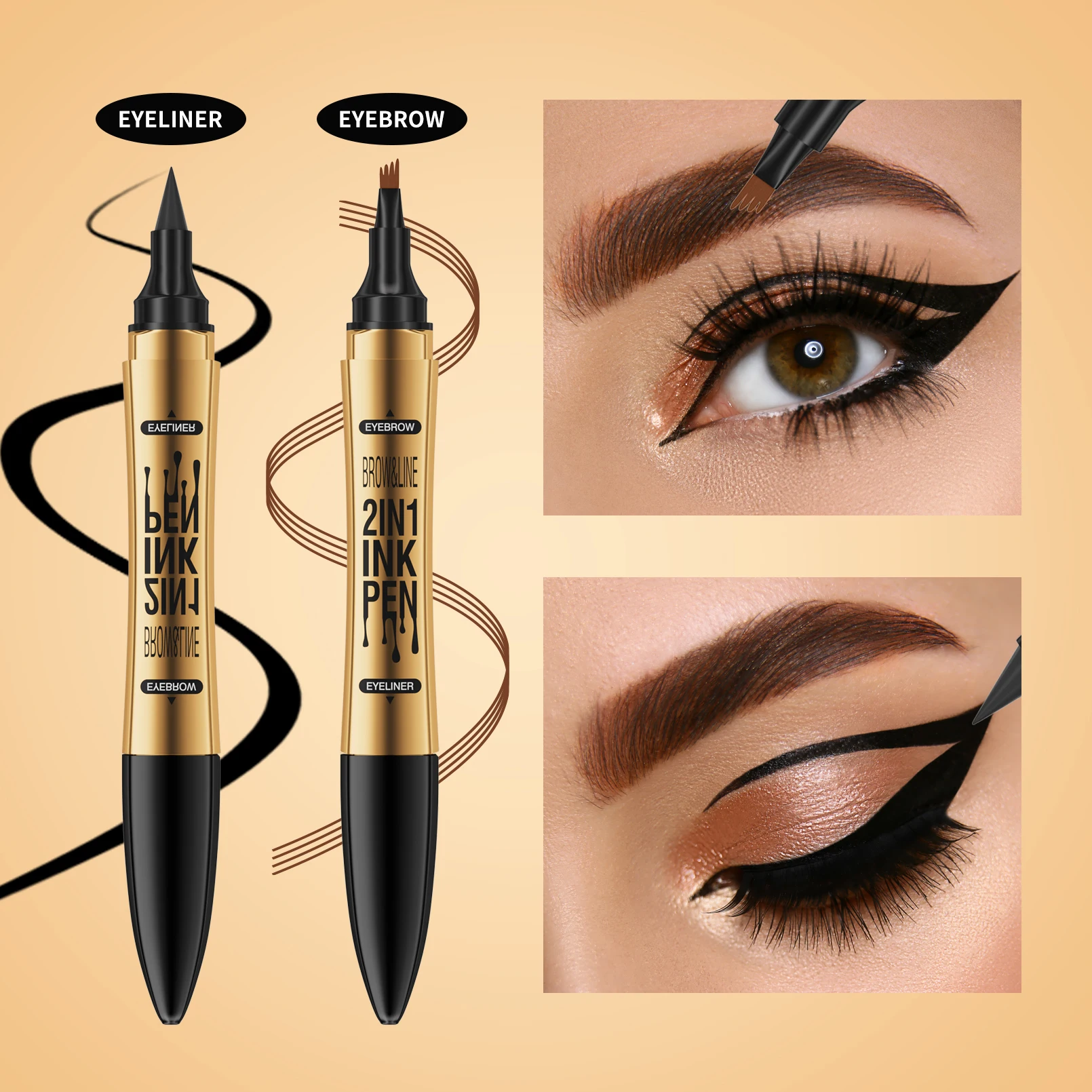 Four-Pronged Eyebrow Pencil, Waterproof and Sweat-Proof, Creates Distinct Strokes, 2-in-1 Dual-Ended Eyebrow Pencil and Eyeliner, Available in Various Colors