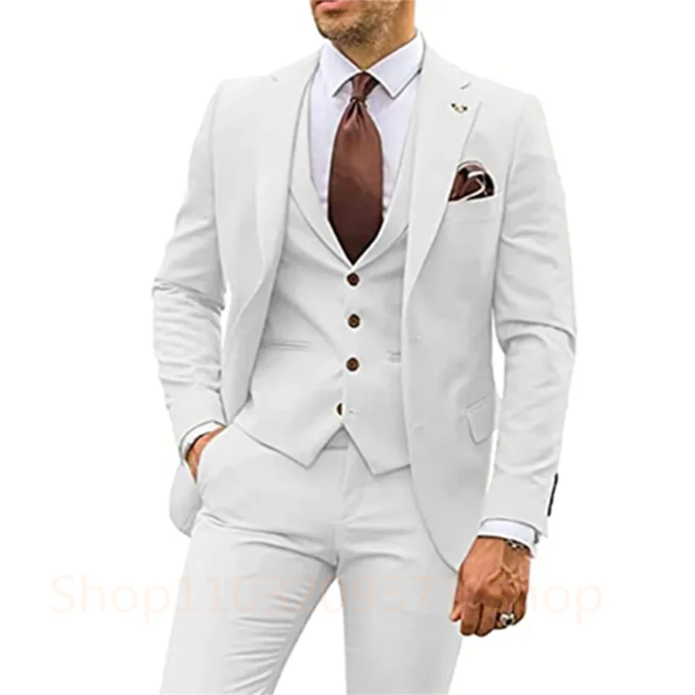 Fashion Red Suits Men Formal Party Business Blazer Notched Lapel Wedding Groom Tuxedo 3 Piece Jacket Vest Pants Costume Homme