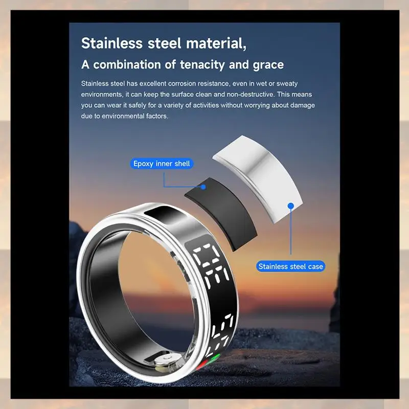L72A-RS08 Smart Ring Cardiofrequenzimetro 5ATM Modalità multi sport impermeabile Localizzatore di ossigeno nel sangue con vano di ricarica 12