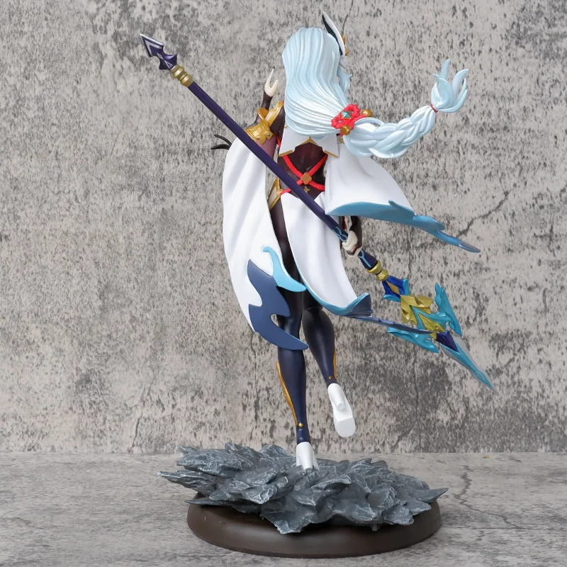 29CM Anime Figure Genshin Impact Shenhe Standing White Hair Holding Gun Model Toy PVC Collectible Figurine Sculpture Toy