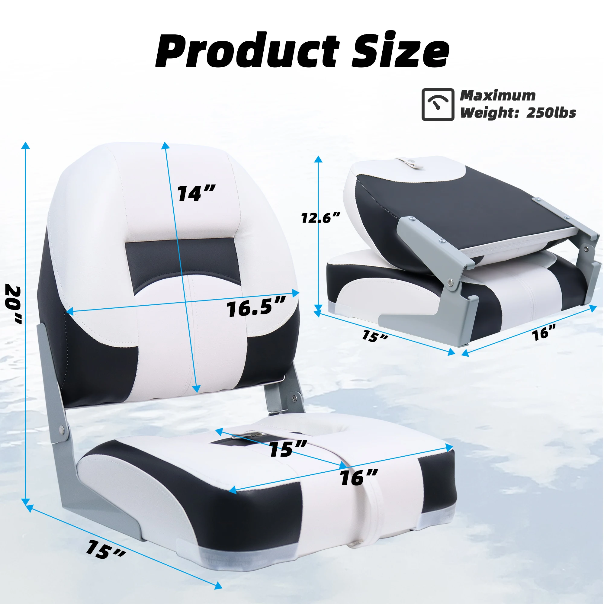 2PCS 낮은 등받이 접이식 보트 시트 접이식 보트 의자 낚시 해양 배스 폰툰용 방수 PVC 가죽