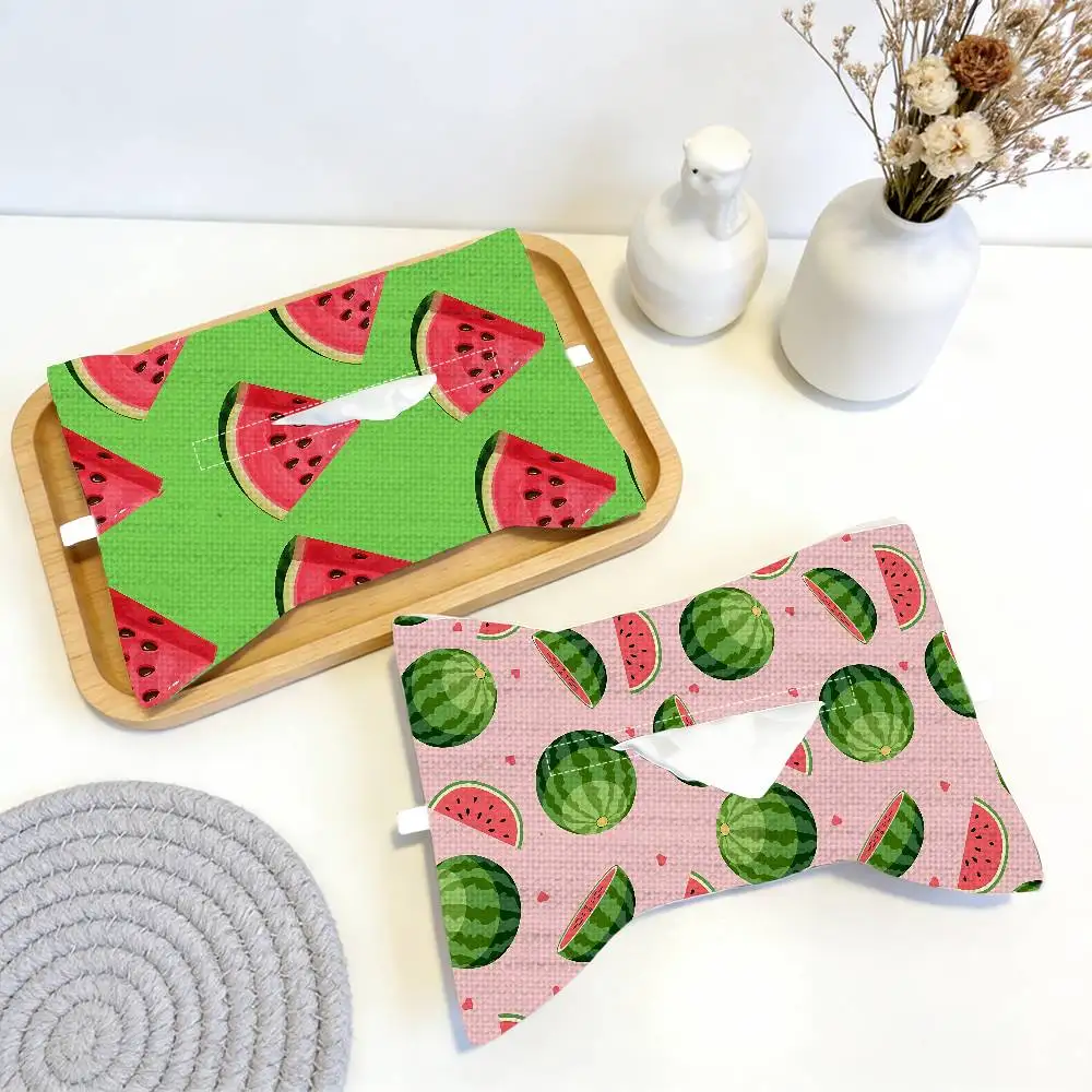 Pink Background Full Watermelon Car Tissue Holder Linen Napkin Box Hanging Organizer Auto Interior For Universal Vehicles