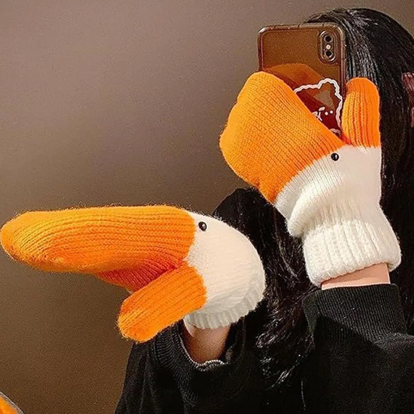 1 par de guantes de punto con forma de cisne de dibujos animados, bonitos y divertidos guantes de invierno gruesos y cálidos Unisex a prueba de frío con dedos completos