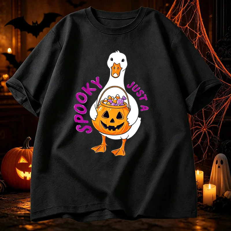 Just A Spooky Goose Graphic T Shirts Men Women Casual Tops Cute Trick Or Treat Fashion Short Sleeve Tee Summer Fashion Shirt