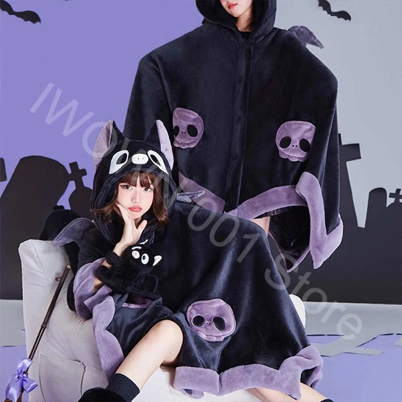 Cartoon Bat Plush Pajamas Robe Anime Coral Flannel Pajamas Winter Long Sleeve Pajamas Halloween Party Vampire Cosplay Costume