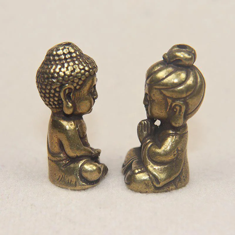 Mini Solid Brass Guan Yin Buddha Small Ornaments Vintage Copper Buddha Statue Miniature Figurines Handcraft Desktop Home Decors