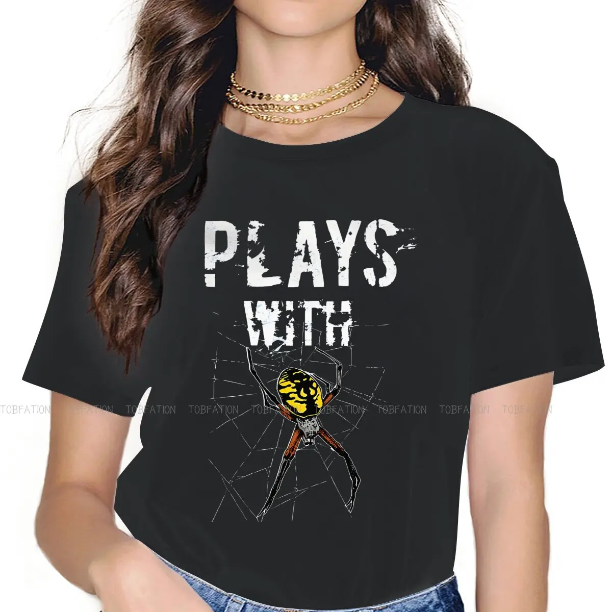 Plays With Argiope Yellow Garden Round Collar TShirt Scary Spider Animal Pure Cotton Classic T Shirt Woman's Tops Individuality