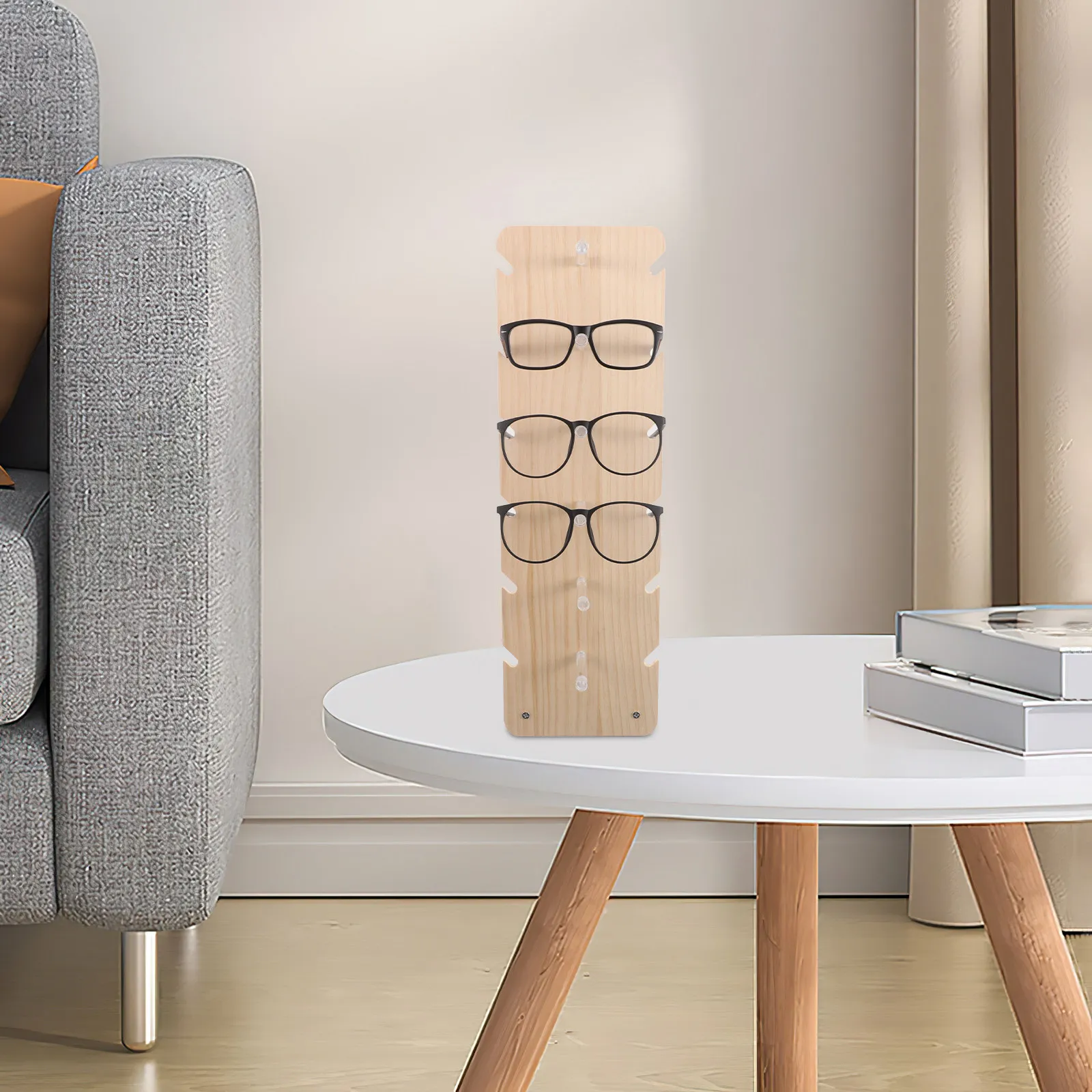 6Pairs Wood Eyewear Display Stand Minimalist Sunglasses Holder Natural Grain Texture Vertical Glasses Organizer for Dresser
