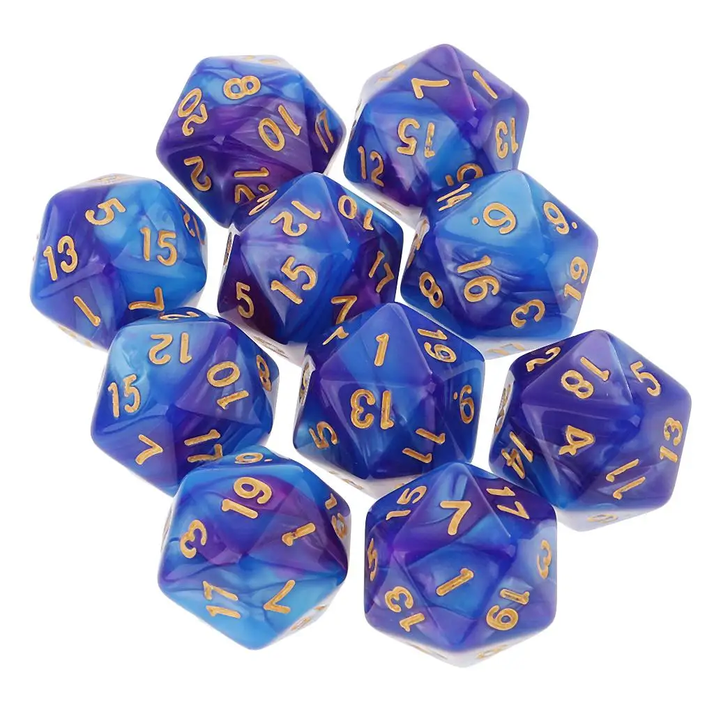 Dados para jogo de tabuleiro, 20 lados, dados d20, cores duplas, para rpg e ensino de matemática