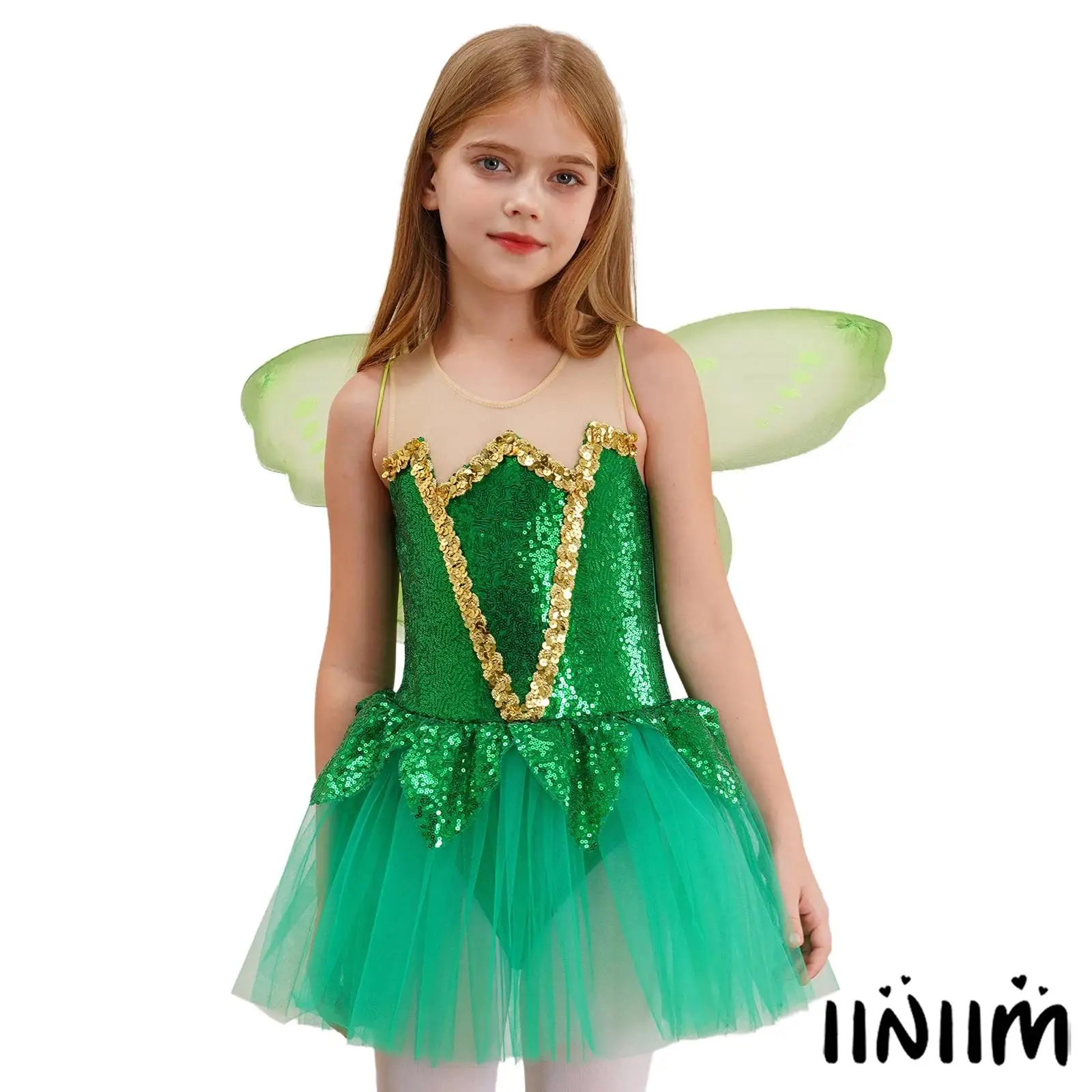 

Kids Girls Carnival Halloween Christmas Party Elf Cosplay Costume Sleeveless Princess Dress Tutu Tulle Skirt Sequins Bodysuit
