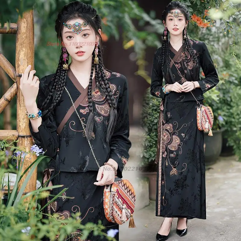 2024 traditional chinese ethnic blouse national flower embroidery hanfu tops satin jacquard improved cardigan oriental tang suit