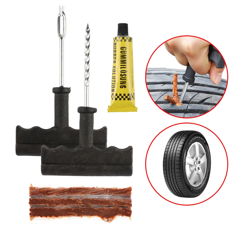 Car Tire Repair Tool Kit with Rubber Strips Tubeless Tyre Puncture Studding Plug Set for Truck Car Motorcycle Accessories Tools