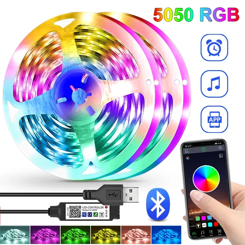 Led Strip Lights 5050 RGB TV Backlight luces Led Tape Through The Wall APP Bluetooth Control Flexible Ribbon Decorate For Room