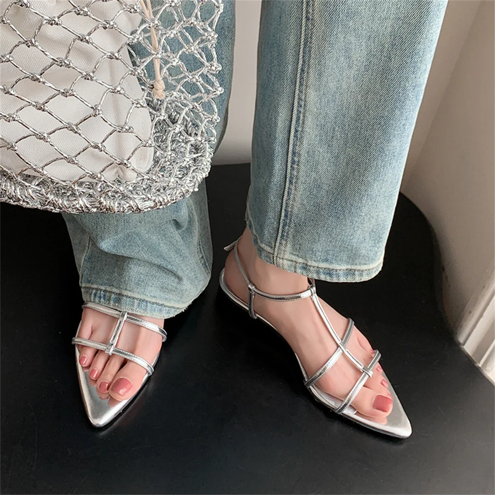 FEDONAS Fashion New Women Low Heels Sandals Genuine Leather Pointed Toe Buckles Rome Style Summer Shoes Woman Sandals