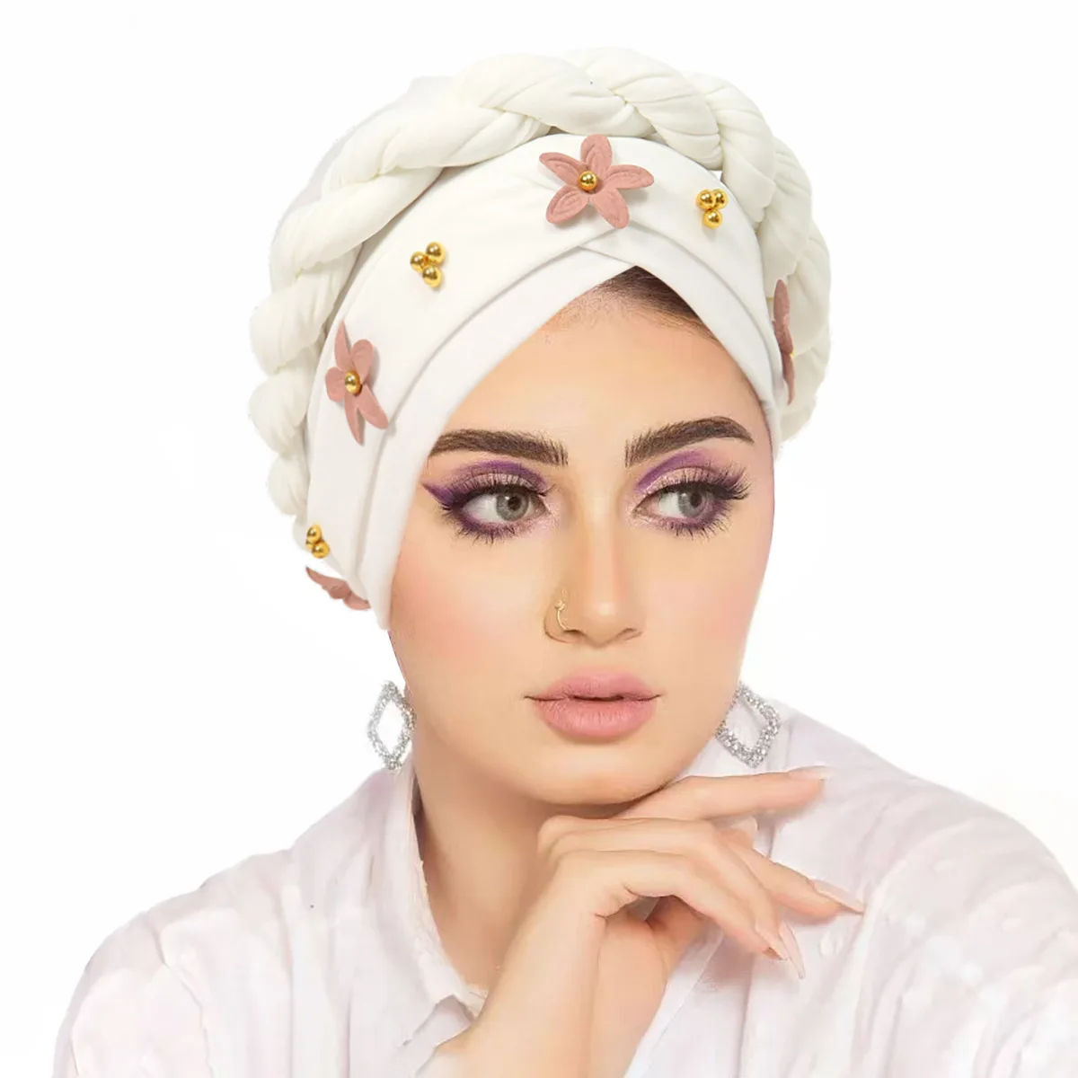 

Индийский цветок, тюрбан из бисера, коса, полиэстеровые молитвенные шапки, накидки, хиджаб, шапки, женские мусульманские шапочки от выпадения волос, хиджабы, тюрбан