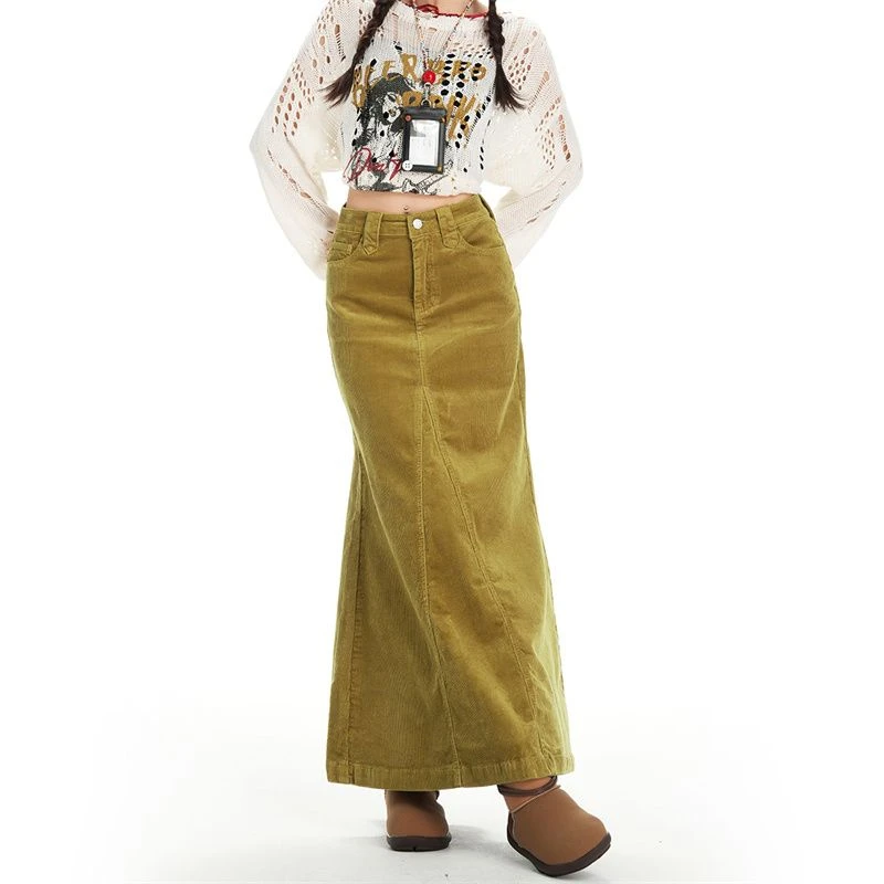 

ZHISILAO New Corduroy Trumpet Long Skirts Women Vintage Casual High Waist Mermaid Skirts Autumn Winter 2025 Streetwear