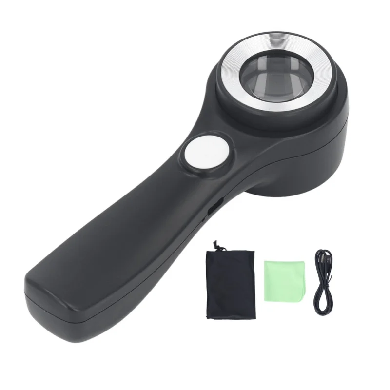 Magnifying Glass Handheld 60X Illuminated Magnifier USB Rechargeable LED Magnifying Glass For Outdoor Exploration Observation