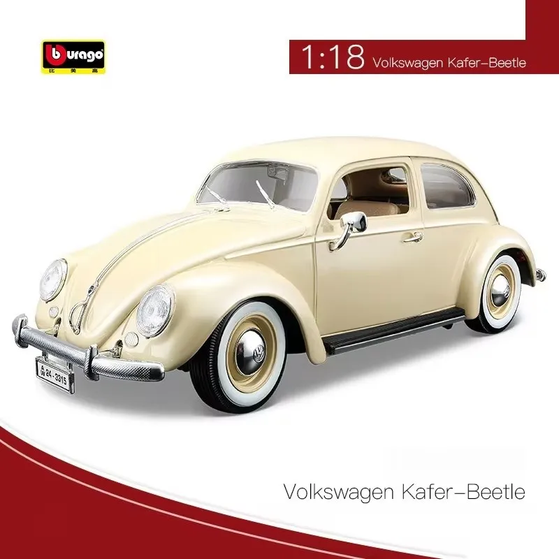 Bruago 1:18 1955 Collector\'S Edition Beetle White Car Model Metal Alloy Static Simulation Car Model Decoration Boys Car Toy