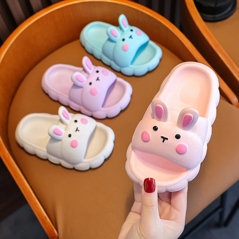 Children\'s Girls Boys Non-slip Home Bathroom Soft Slipper Summer Kids Slippers Cute Kids Cartoon 3D-Rabbit Slippers