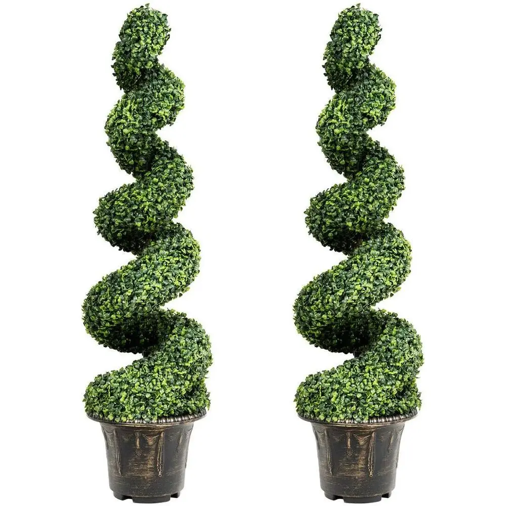 

Artificial Boxwood Spiral Topiary Tree, Fake Greenery Plants, Leaves & Cement-Filled Plastic Pot Decorative Trees for Porch, Hom