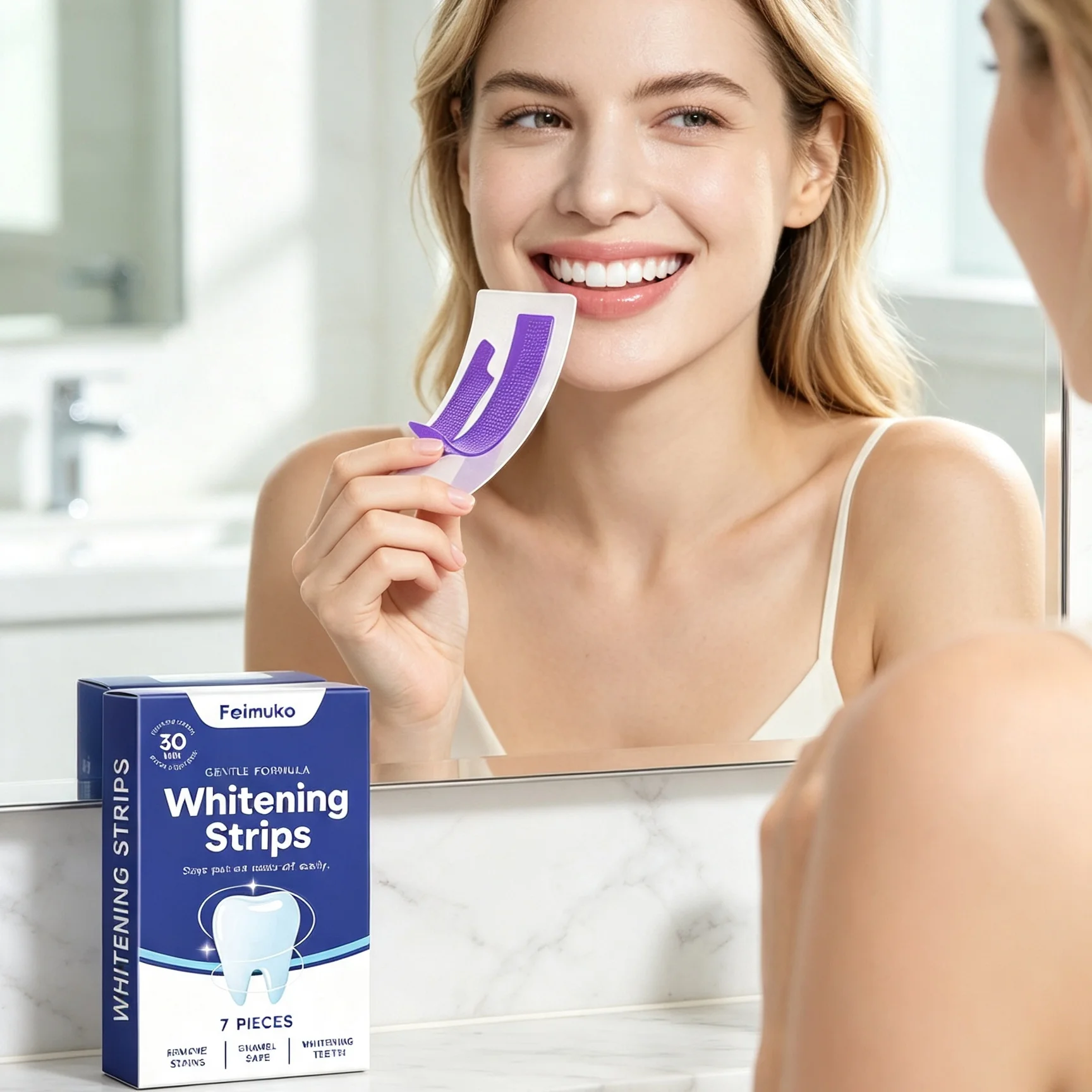 Feimuko Purple Teeth Whitening Strips Brighten Teeth Stain Remover Colour Correction Perfect Smile Sensitive Teeth Strips 7pcs