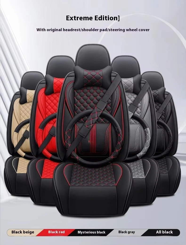 

Sport Style Black Red Color High Quality Universal Fitting Exquisite Leather Front Rear Car Seat Cover Full Set Luxury