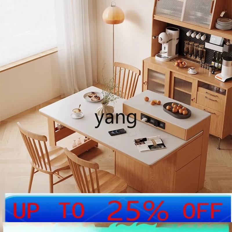 

LH all solid wood rock slab island platform multi-functional log cream wind rotatable island table integrated