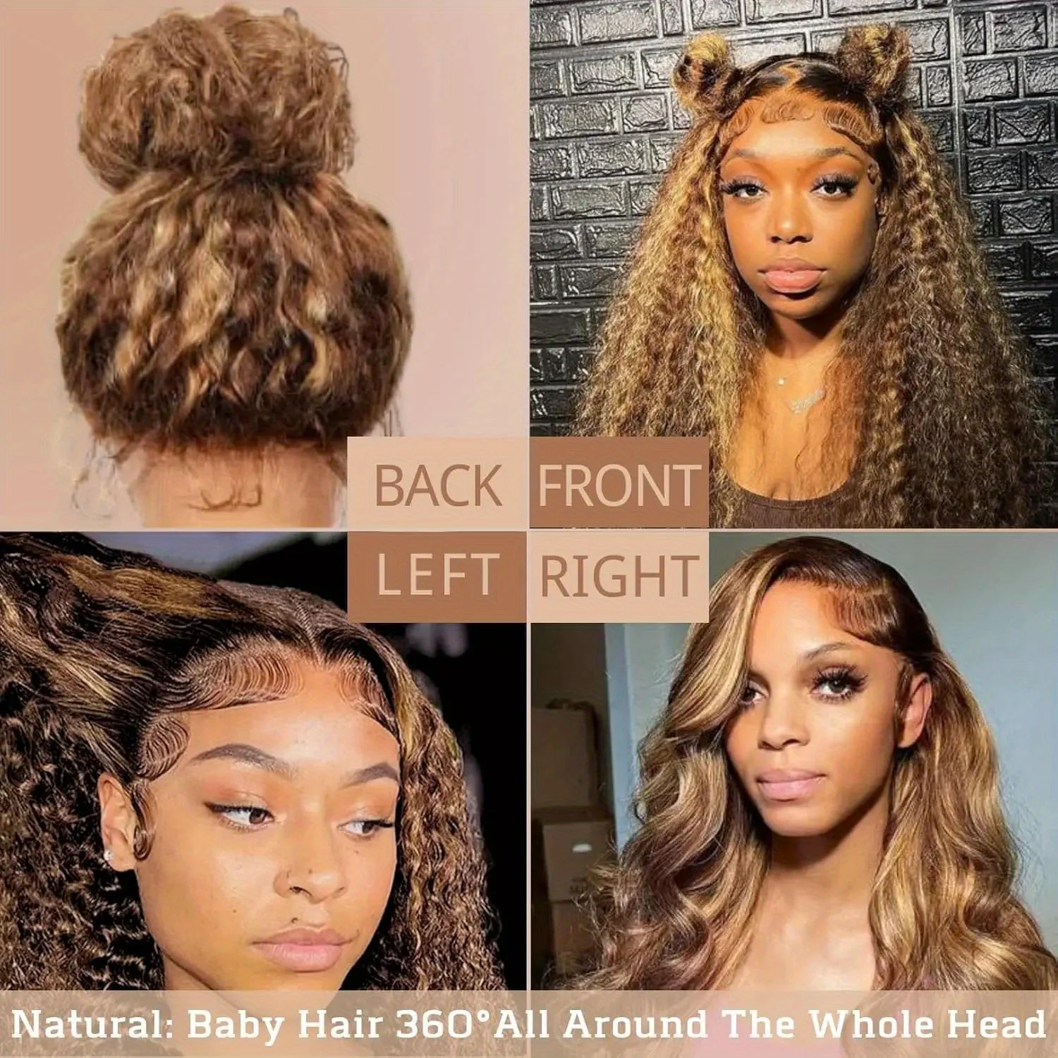 Full Lace Curly Human Hair Wig 360 Invisi Strap Highlight Wig 13x6 Deep Water Wave Frontal Wig for Women 220 Density image 5