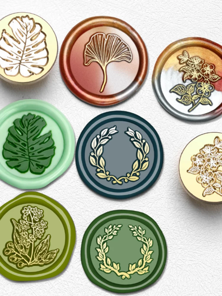 Tampon de cire de feuille de Monstera botanique, plante classique, tampon de cire de scellage Vintage rétro, tête en laiton amovible de 25mm pour Invit de mariage